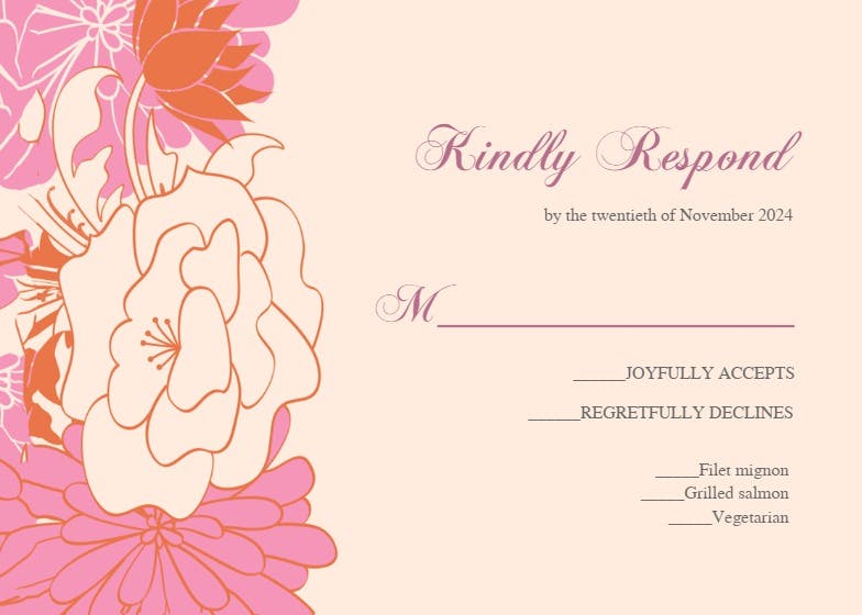 Mirrored floral borders -  tarjeta de confirmación de asistencia a eventos