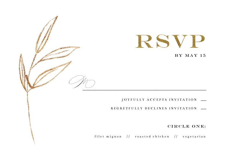 Monogram golden wreath - tarjeta de confirmación de asistencia a eventos