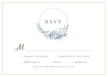 Monogram navy leaves - rsvp card