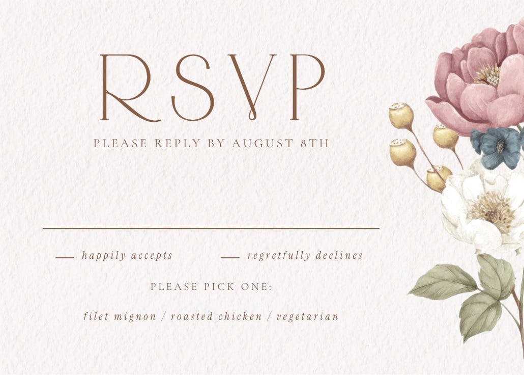 Muted bouquet - tarjeta de confirmación de asistencia a eventos