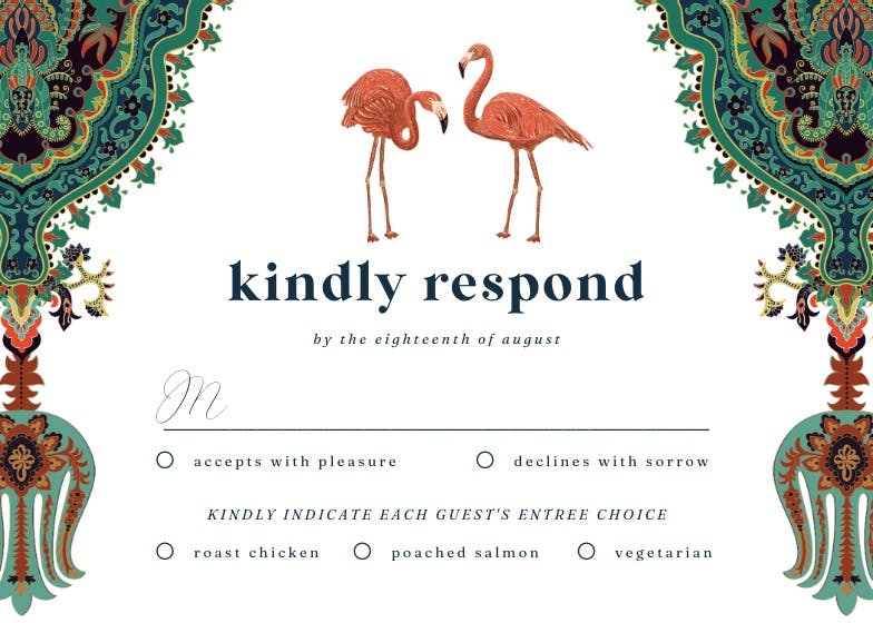 Oriental flamingos -  tarjeta de confirmación de asistencia a eventos