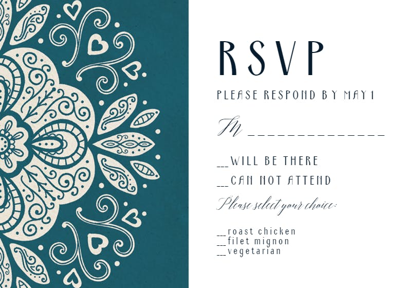 Ornate Wedding - RSVP Card Template (Free) | Greetings Island