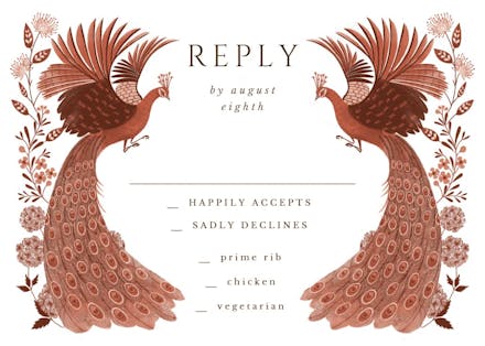 Peacocks & flowers rsvp - rsvp card