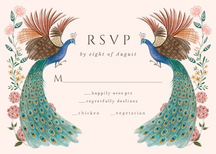 Peacocks & flowers RSVP - RSVP card