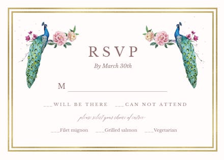 Peacocks in love - RSVP card