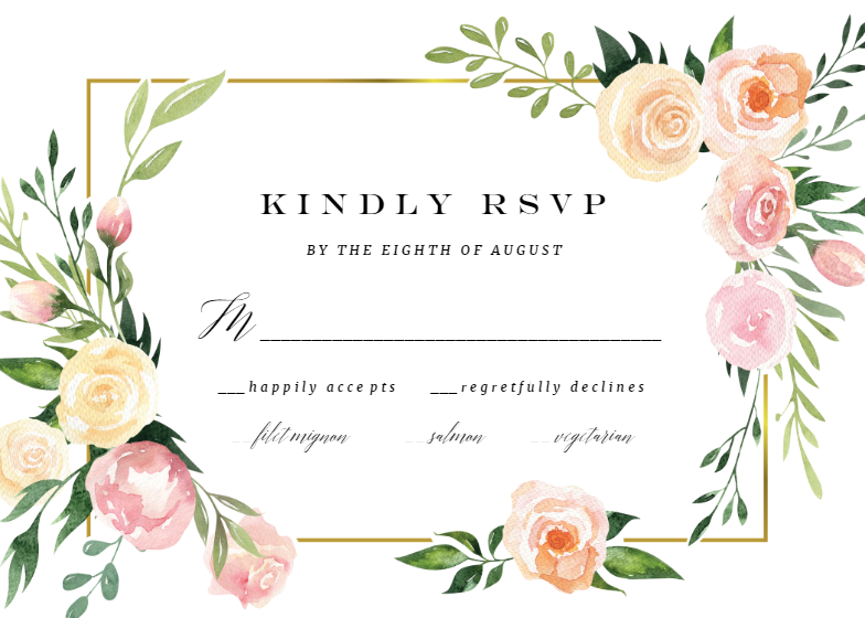 Pink Botanical Wreath - RSVP card Template (Free) | Greetings Island