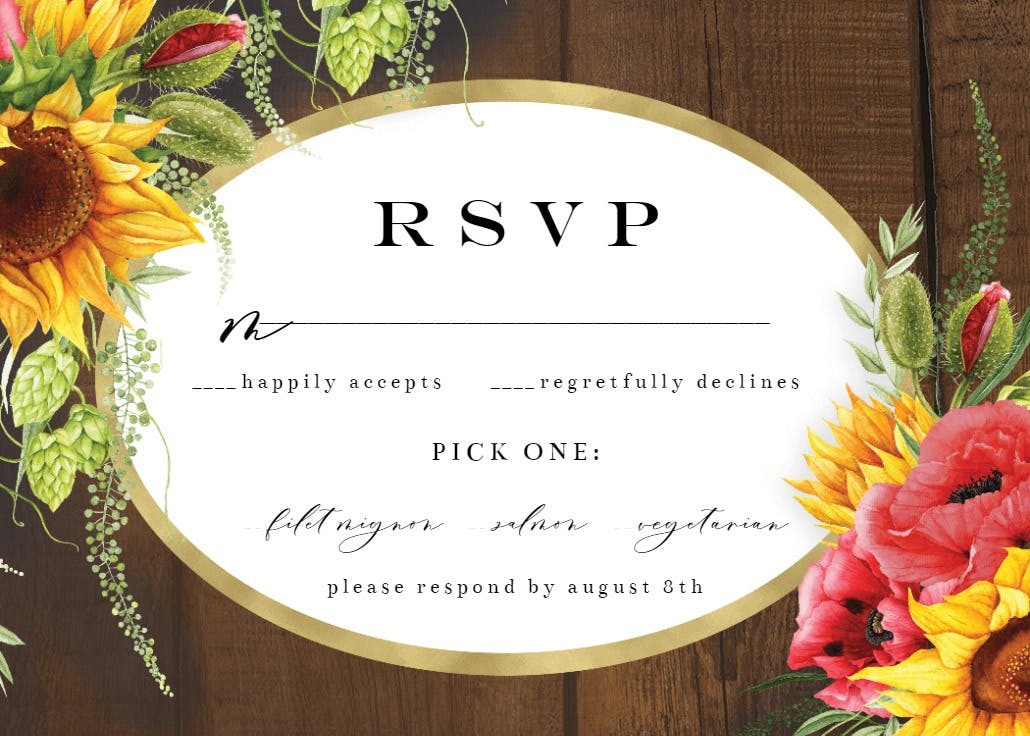 Poppies sunflowers frame - rsvp card