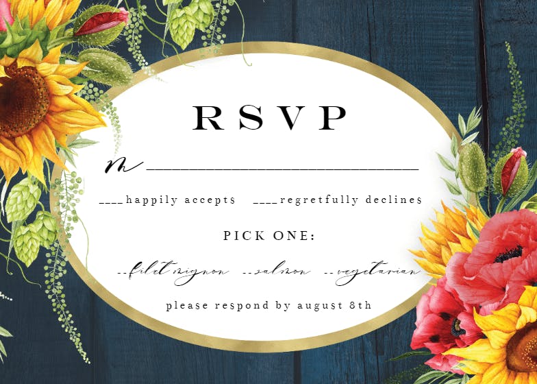 Poppies sunflowers frame - rsvp card