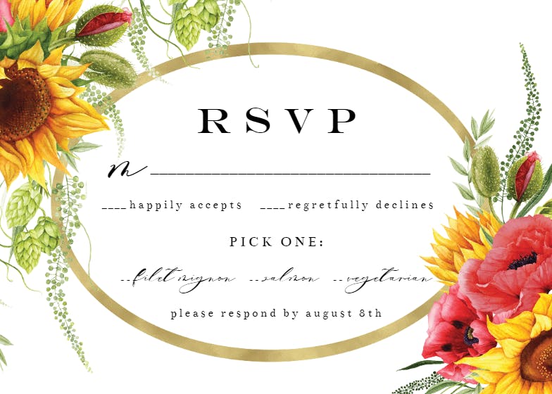 Poppies sunflowers frame - rsvp card