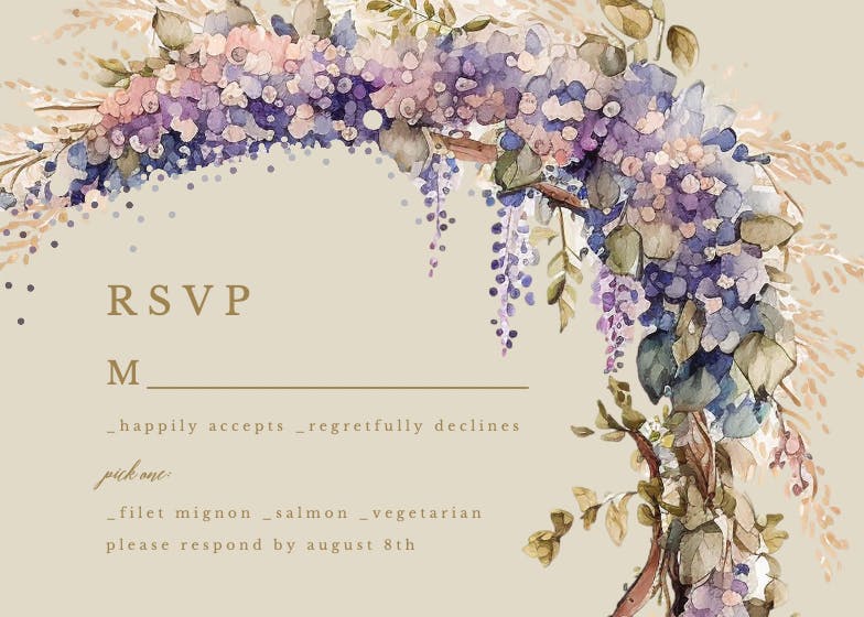 Purple bloom vines - tarjeta de confirmación de asistencia a eventos