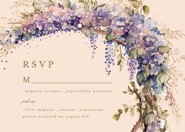 Purple bloom vines - tarjeta de confirmación de asistencia a eventos
