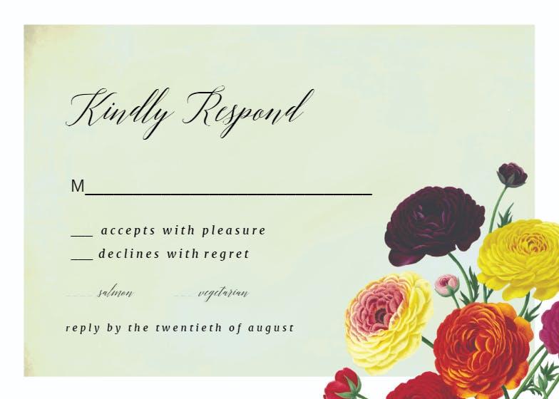 Ranunculus flowers -  tarjeta de confirmación de asistencia a eventos