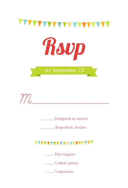 Red wedding pennants - rsvp card