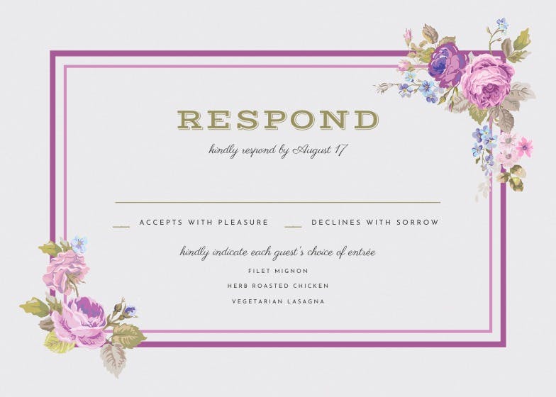 Romantic cabbage roses -  tarjeta de confirmación de asistencia a eventos