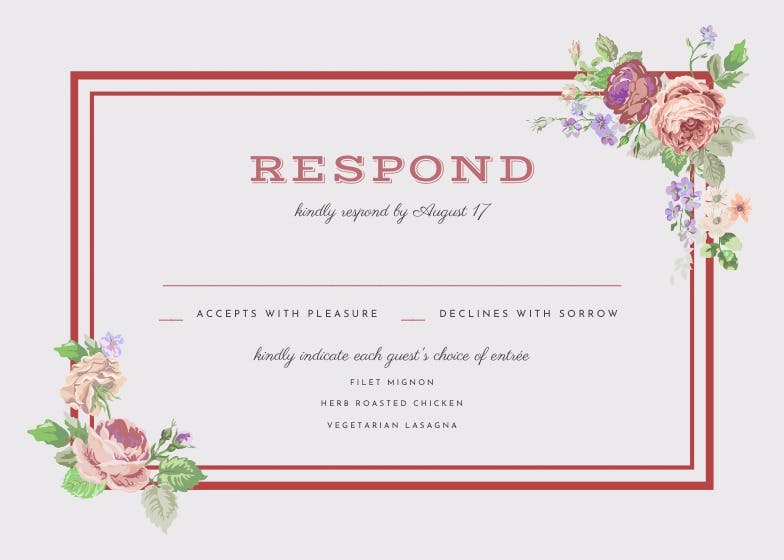 Romantic cabbage roses -  tarjeta de confirmación de asistencia a eventos
