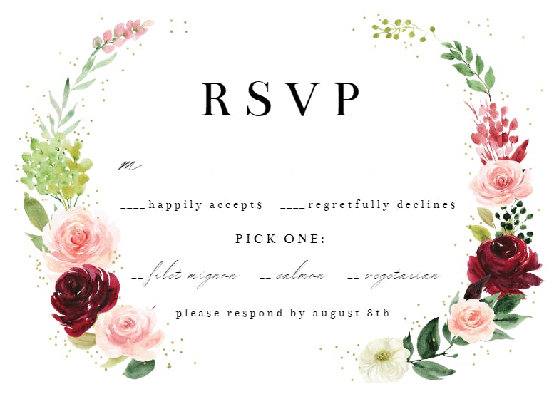 Romantic roses wreath -  tarjeta de confirmación de asistencia a eventos