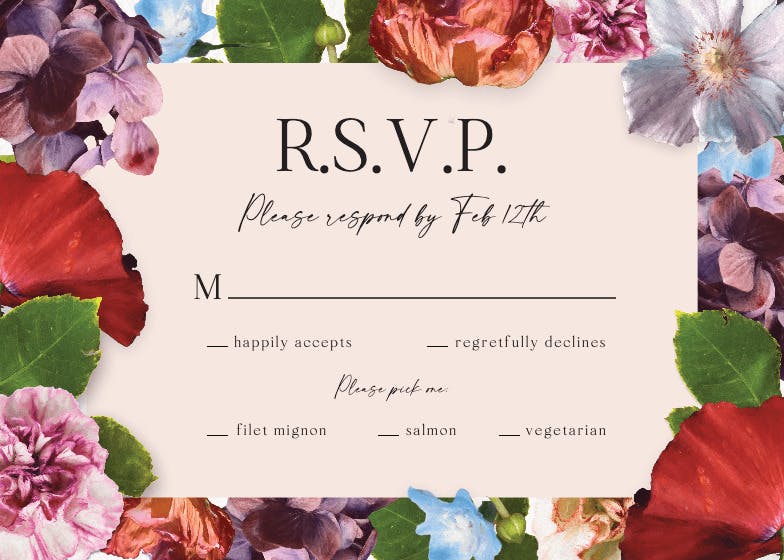 Romantic rosettes -  tarjeta de confirmación de asistencia a eventos