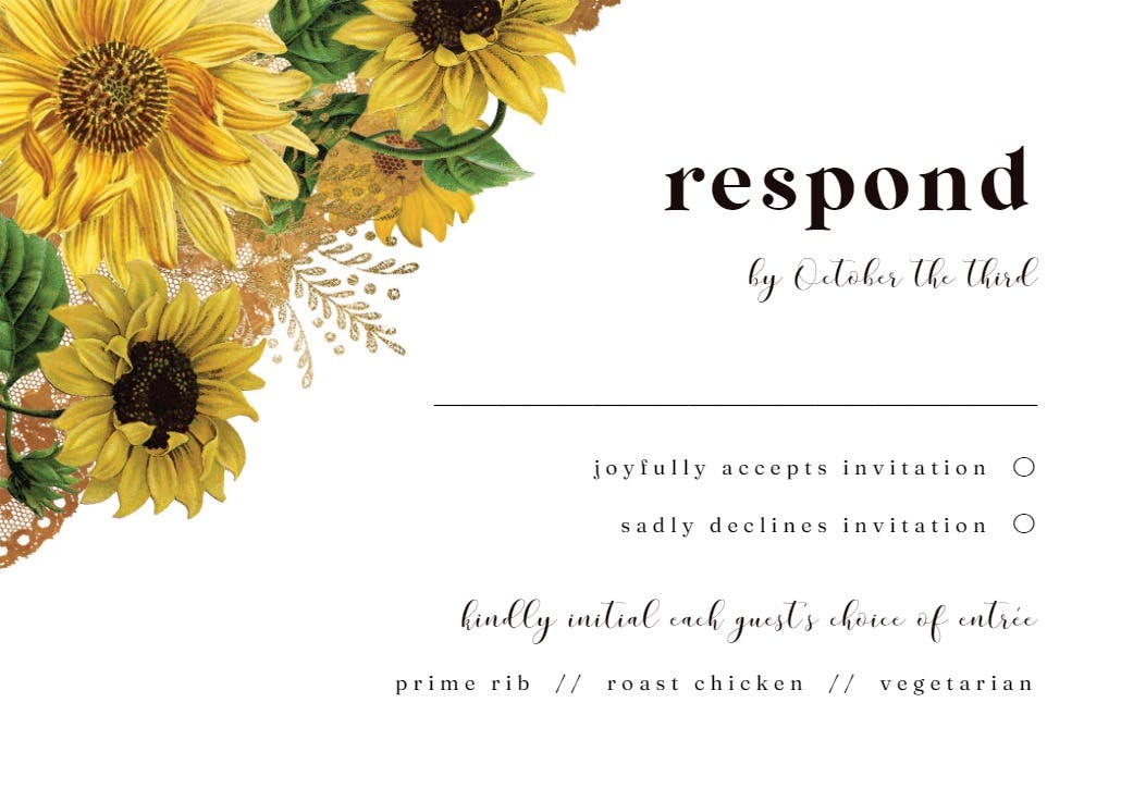 Rustic sunflowers - rsvp card