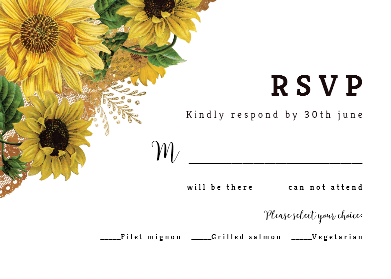 Rustic Sunflowers RSVP card Template Free Greetings 