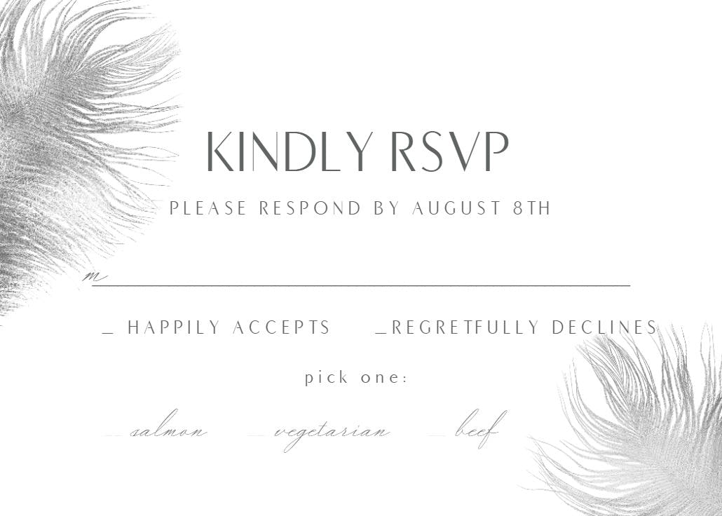 Shimmering feathers - rsvp card