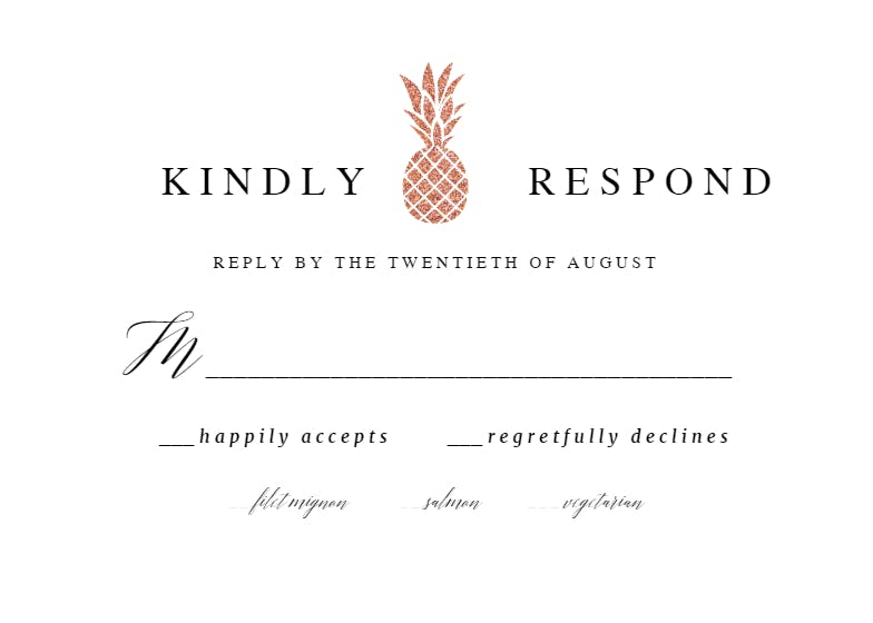 Simple gold pineapple -  tarjeta de confirmación de asistencia a eventos