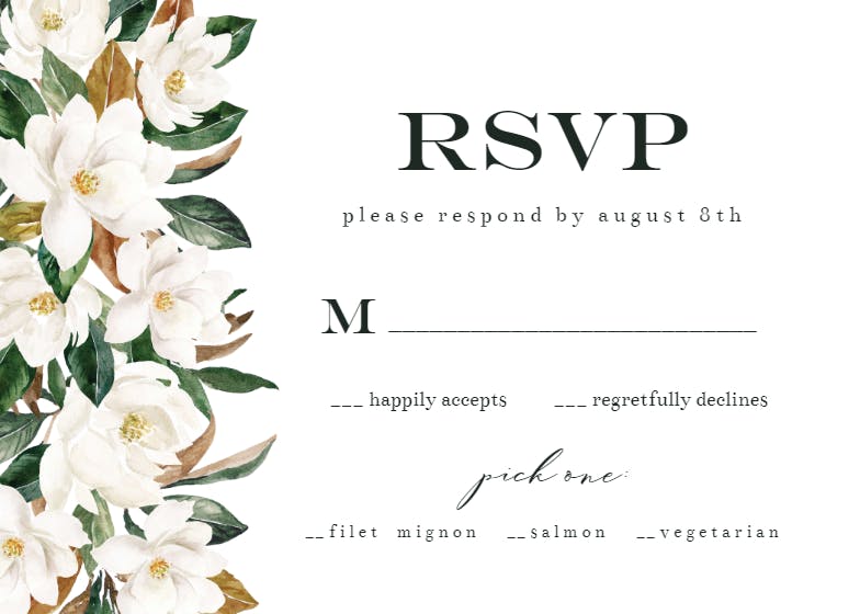Simple magnolia -  tarjeta de confirmación de asistencia a eventos