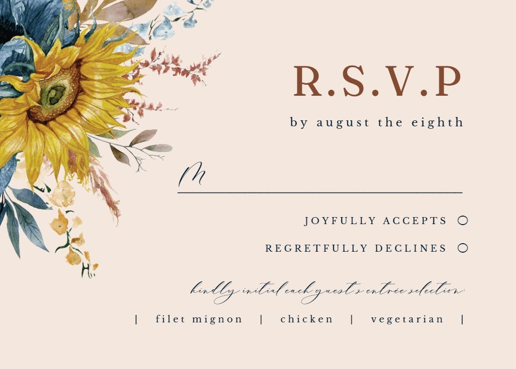 Sunflower and blue - rsvp card