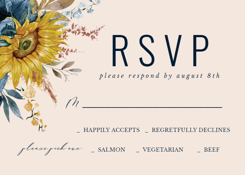 Sunflower and blue - rsvp card