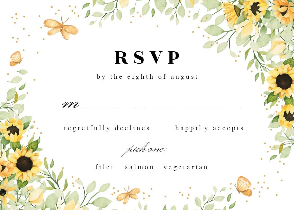 Sunflowers & butterflies - rsvp card