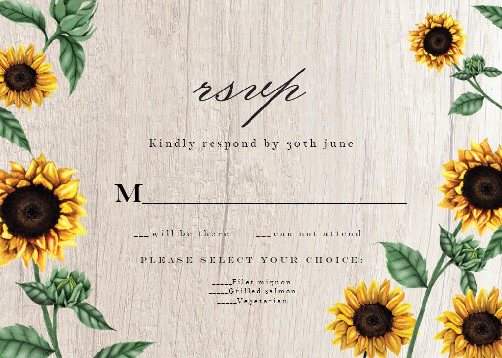 Sunflowers and wood - rsvp card