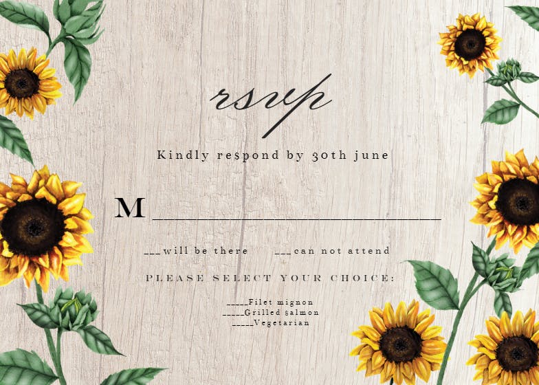 Sunflowers and wood - tarjeta de confirmación de asistencia a eventos