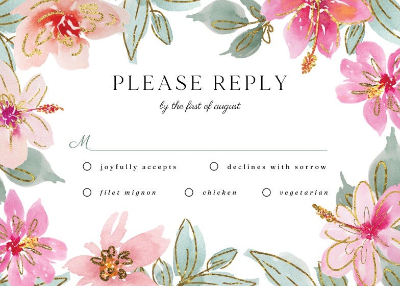Tropical glitter flowers -  tarjeta de confirmación de asistencia a eventos