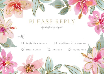 Tropical glitter flowers - rsvp card