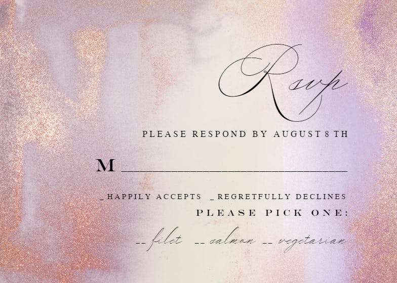 Violet glitter - tarjeta de confirmación de asistencia a eventos