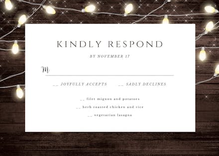 Wood and string lights - rsvp card
