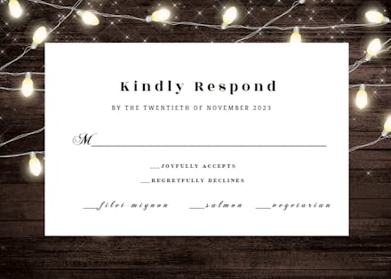 Wood and string lights - RSVP card