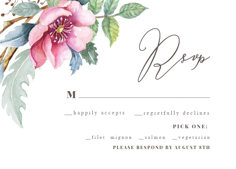 Woodland flower wreath -  tarjeta de confirmación de asistencia a eventos