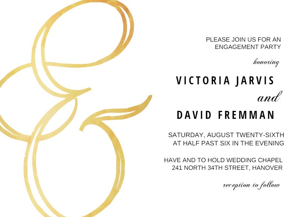 Ampersand gold - engagement party invitation