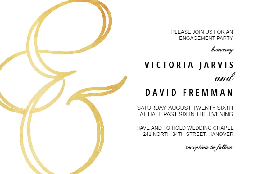 Ampersand gold - engagement party invitation