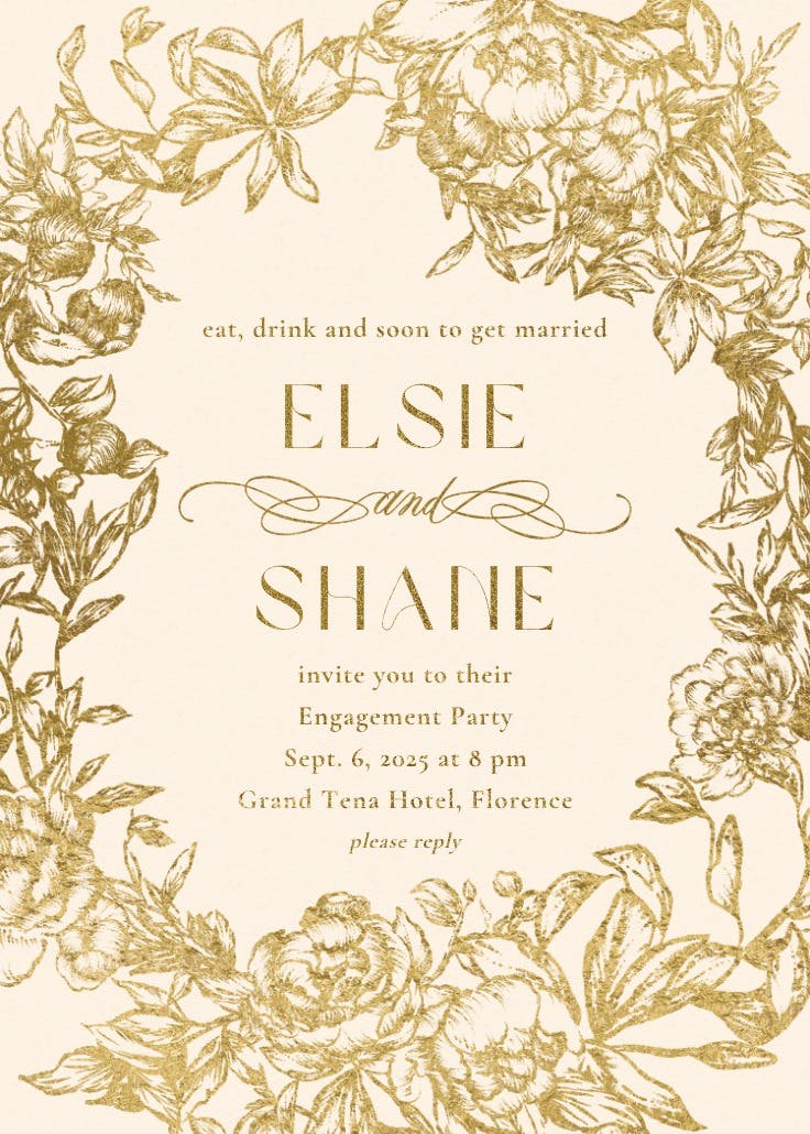 Antique florals - engagement party invitation