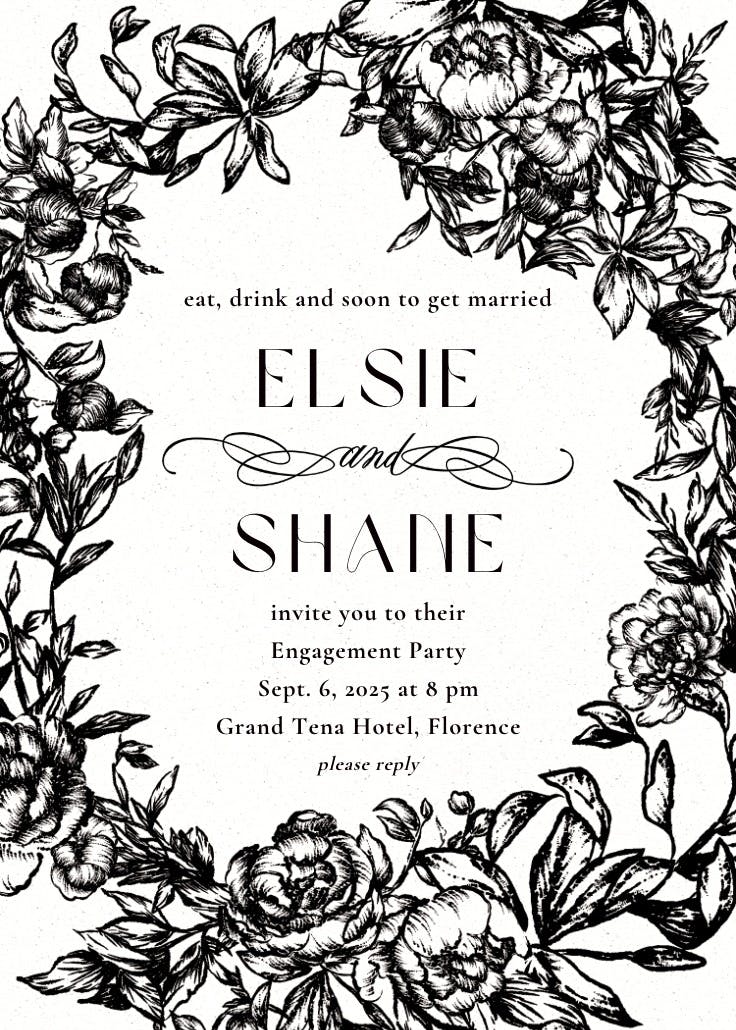 Antique florals - engagement party invitation