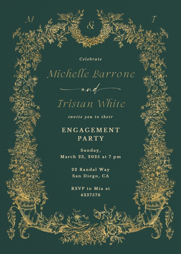 Baroque blooms - engagement party invitation