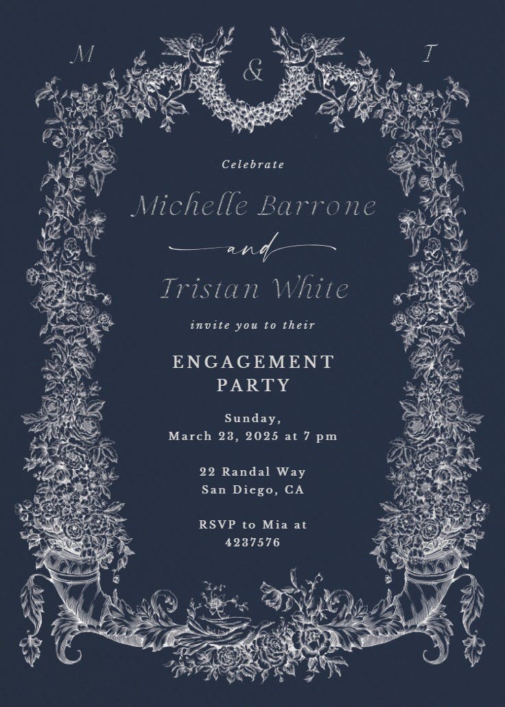 Baroque blooms - engagement party invitation
