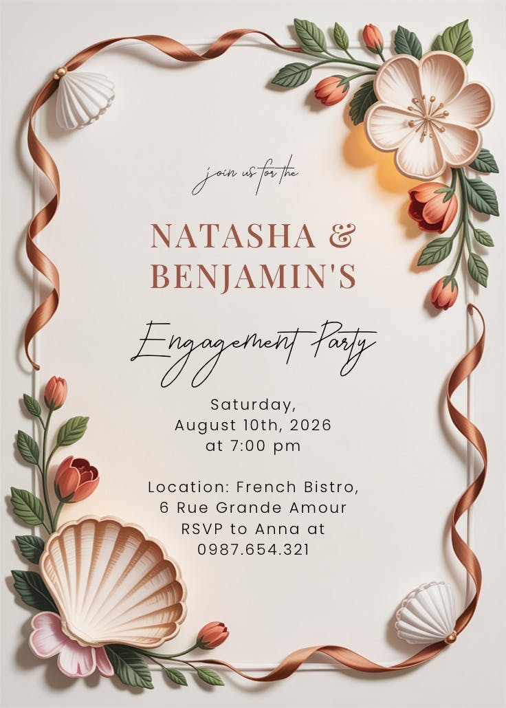 Beach florals -  invitación para fiesta de compromiso