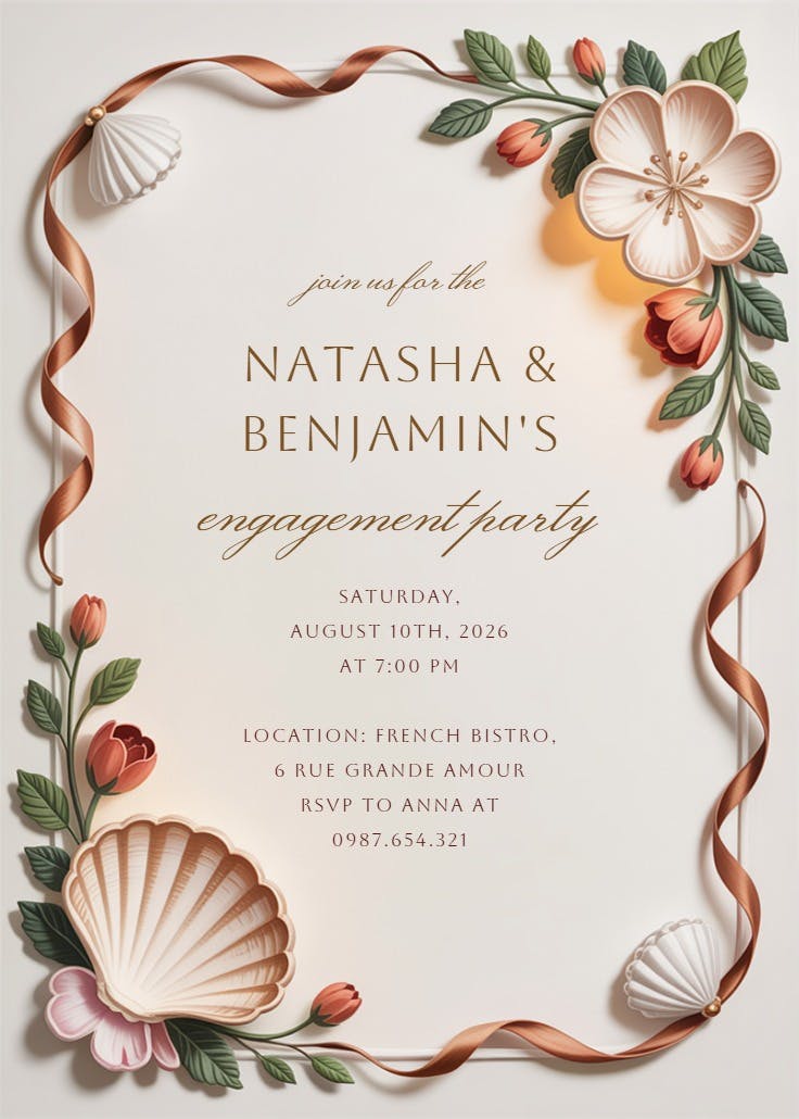 Beach florals -  invitación para fiesta de compromiso