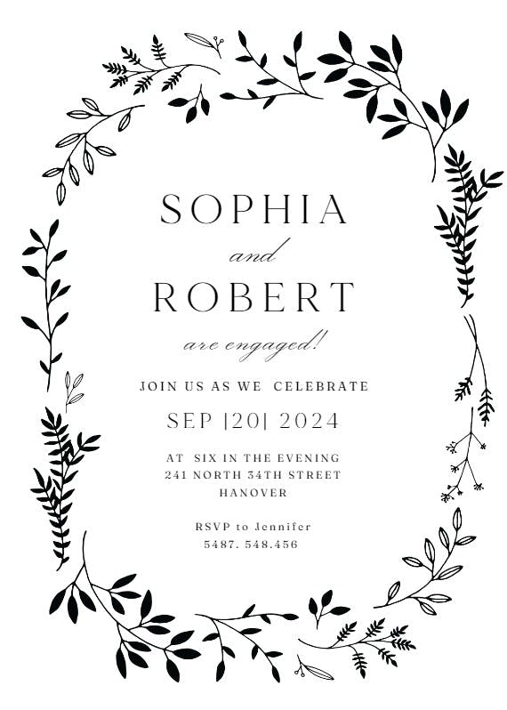 Black ink leaves - engagement party invitation