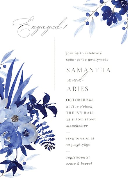 Blue bouquet pastel paint - engagement party invitation
