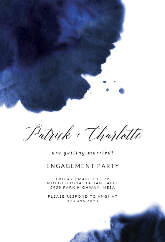 Blue ink -  invitación para fiesta de compromiso