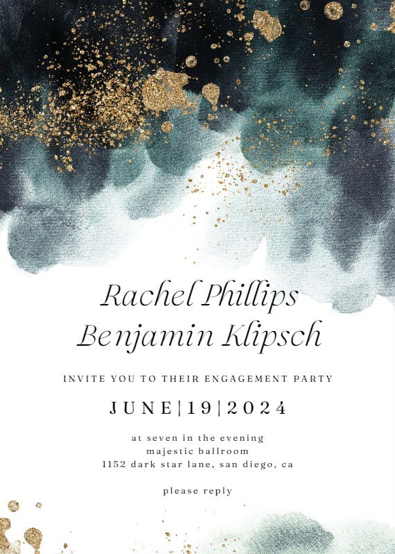 Blue paint and gold -  invitación para fiesta de compromiso
