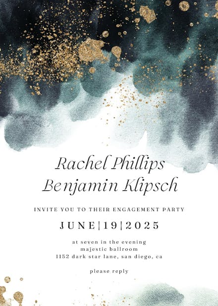 Blue paint and gold - engagement party invitation
